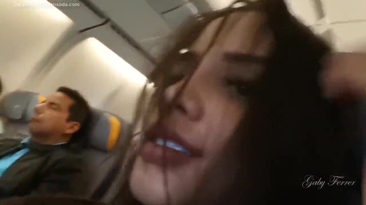 Hot Latina plays with Pussy and Big Tits in Public Plane