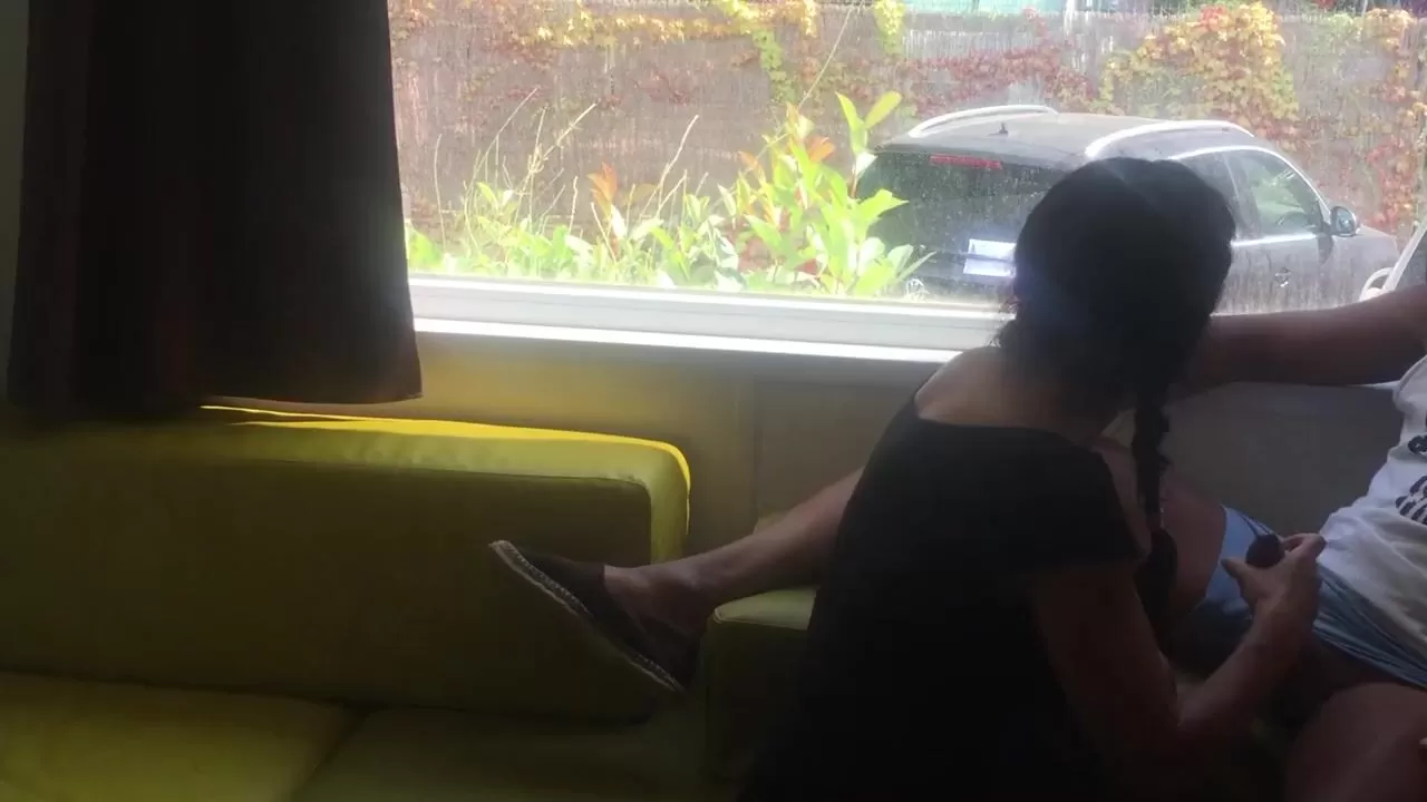 Wife giving risky blowjob in front of window in a camping watch online picture